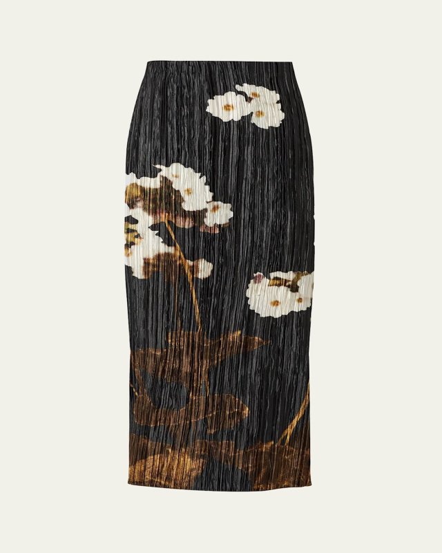 Floral Pleated Midi Skirt